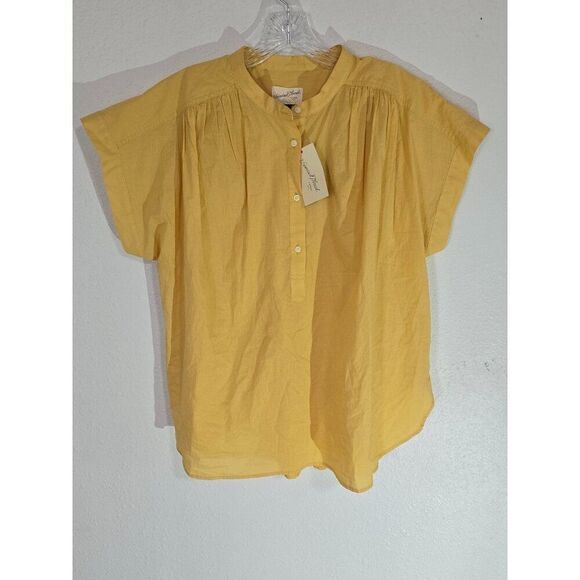 NWT Universal Thread Women's Popover Short Sleeve Blouse - Yellow Size Large - Picture 1 of 3
